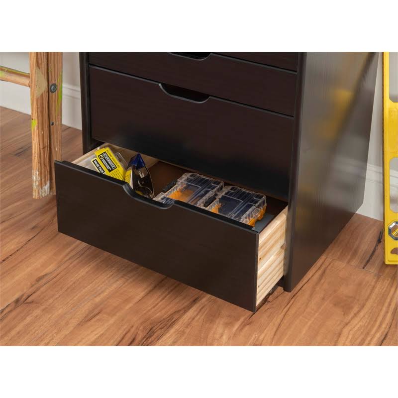 Black 8 Drawer Wood Rolling Storage Cart W586