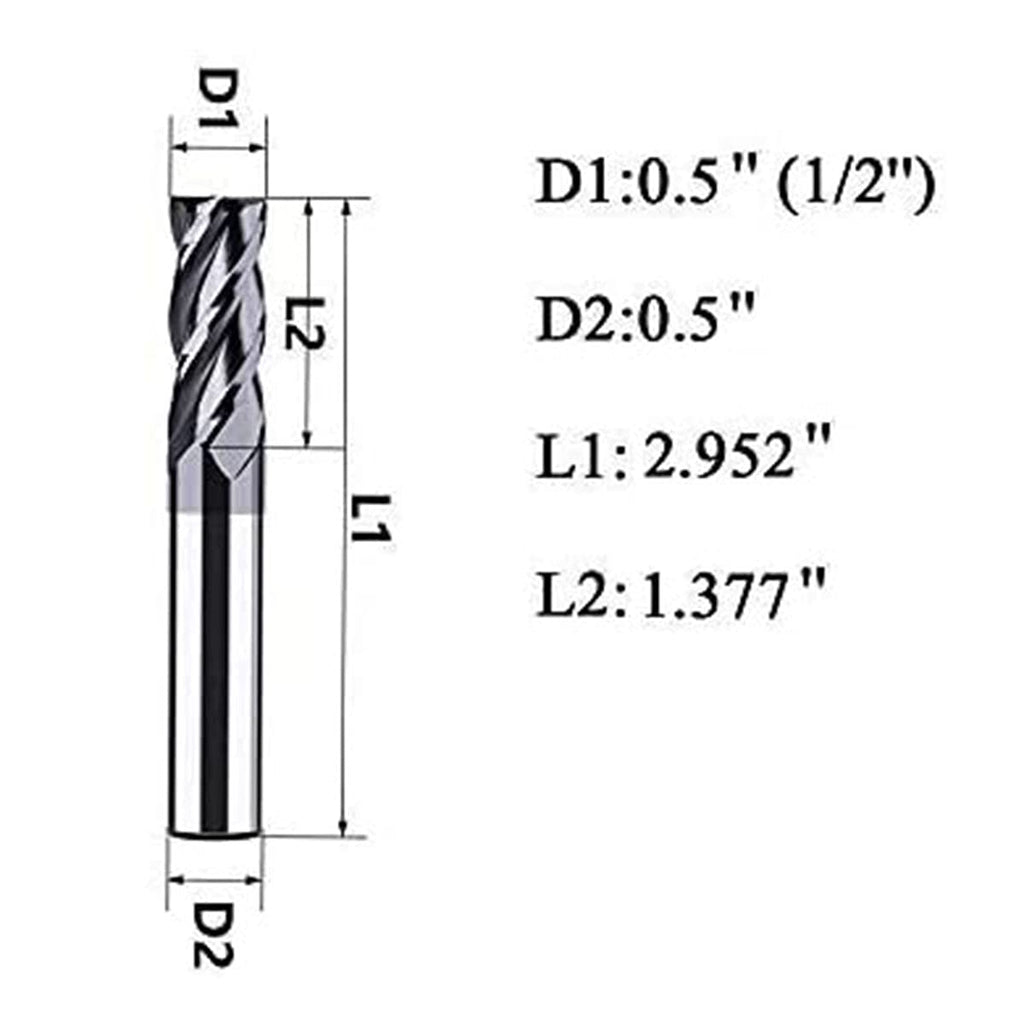 1/2 Carbide Square End Mill Bits Set 4 Flute AlTiN Coating Y746