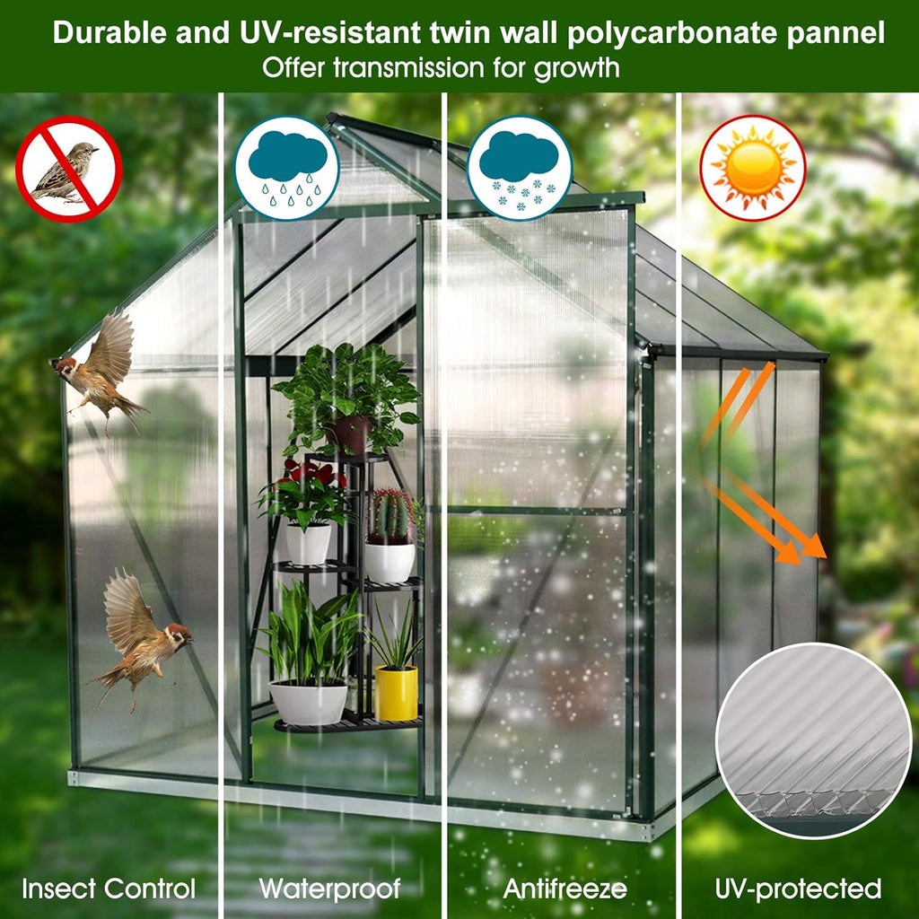 Polycarbonate Greenhouse with Sliding Door 8' x 6' N2338