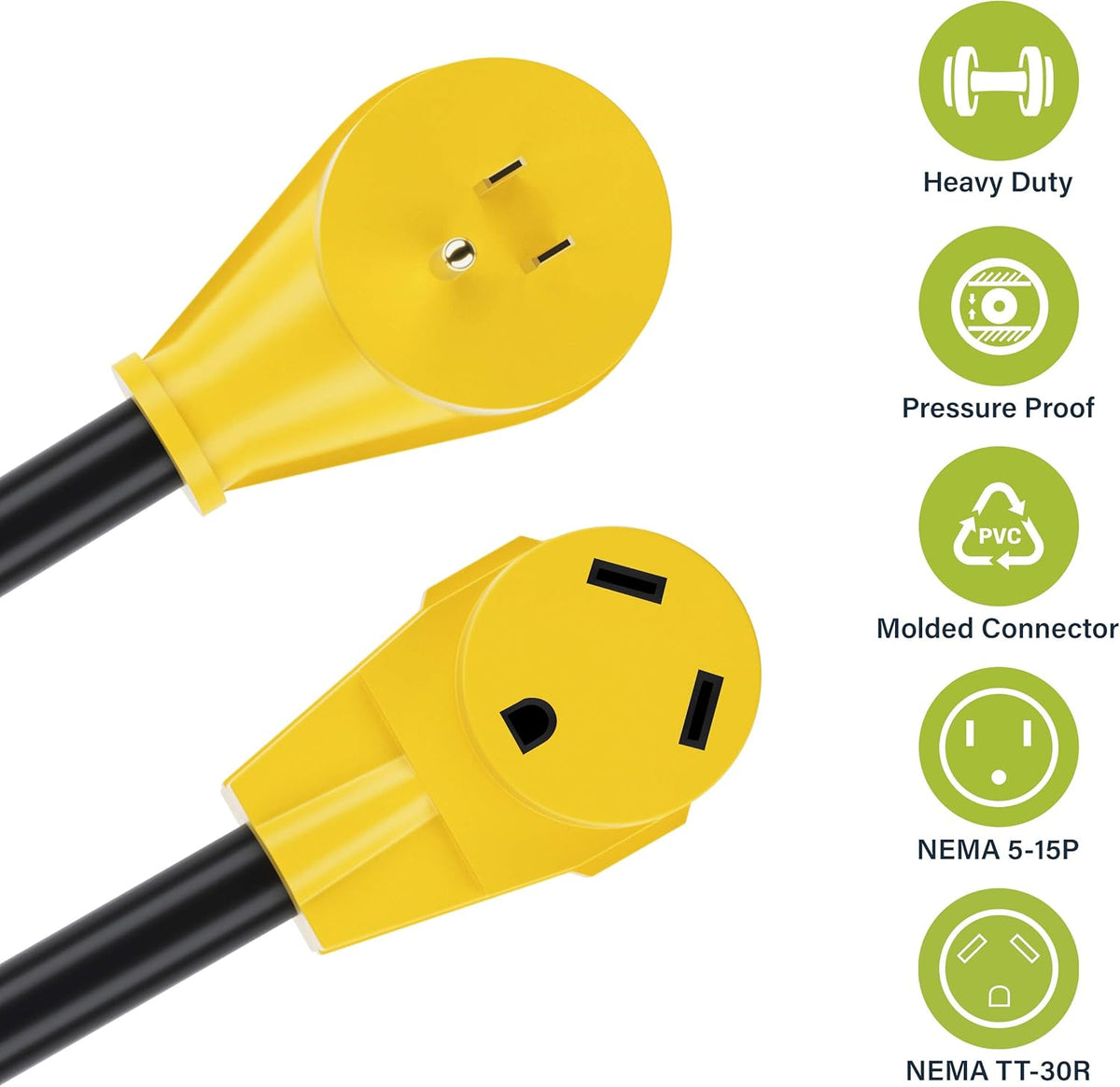 30 Amp to 15 Amp RV Adapter Cord, 10 Gauge 1ft G7525