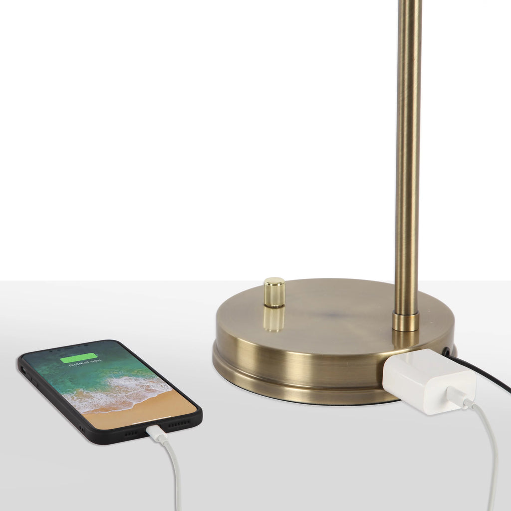 Gold Desk Lamp with Glass Shade and AC Outlet M78820