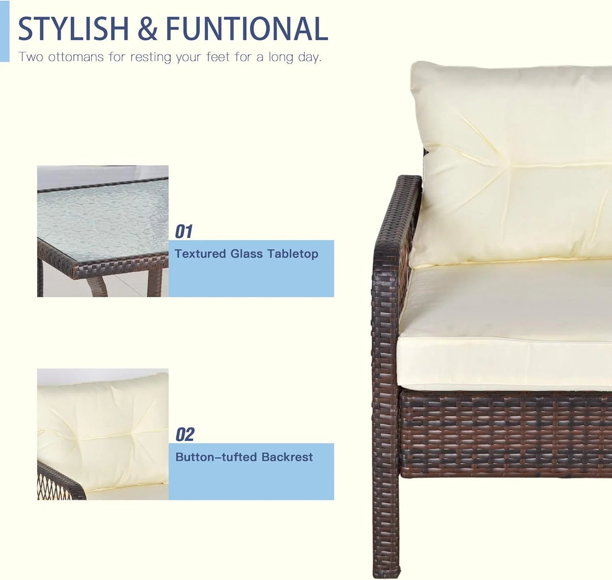 Cream White PE Wicker Patio Furniture Set M22176