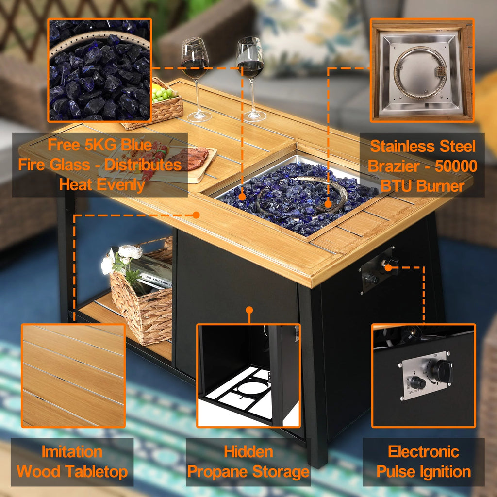 46" Outdoor Rectangular Gas Fire Pit Table S604