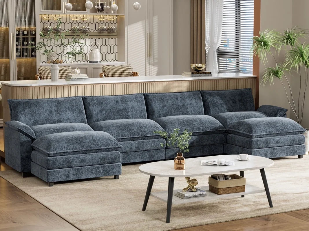3 Seats L-Shaped Sectional Sofa with Movable Ottoman Gray B39957