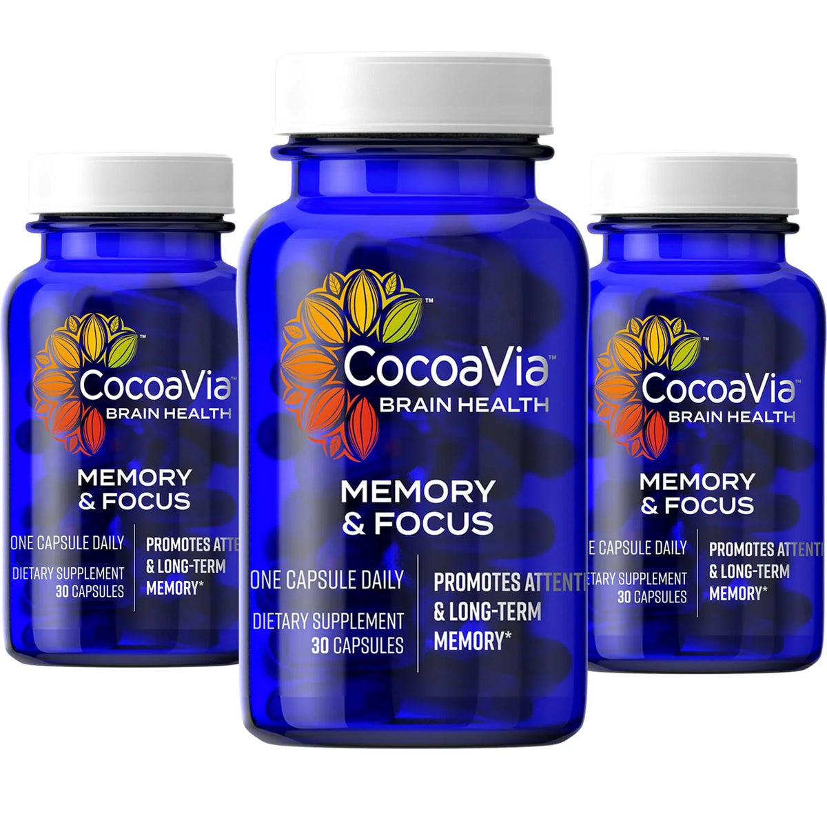 90 Capsules Cocoa Flavanol Blend Lutein Caffeine Vegan Brain Supplement W73241
