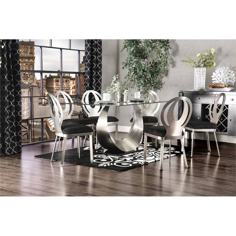 Silver Metal Dining Chair Set of 2 Y7523