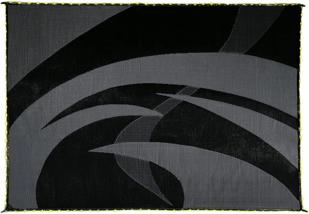 LED Illuminated Patio Mat 8-Feet x 18-Feet Black/White/Grey RV Camping Mat P354868