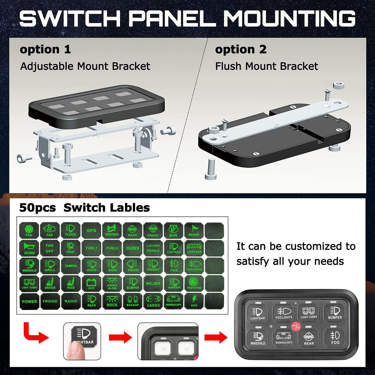 8 Gang LED Switch Panel with Label Stickers A987404