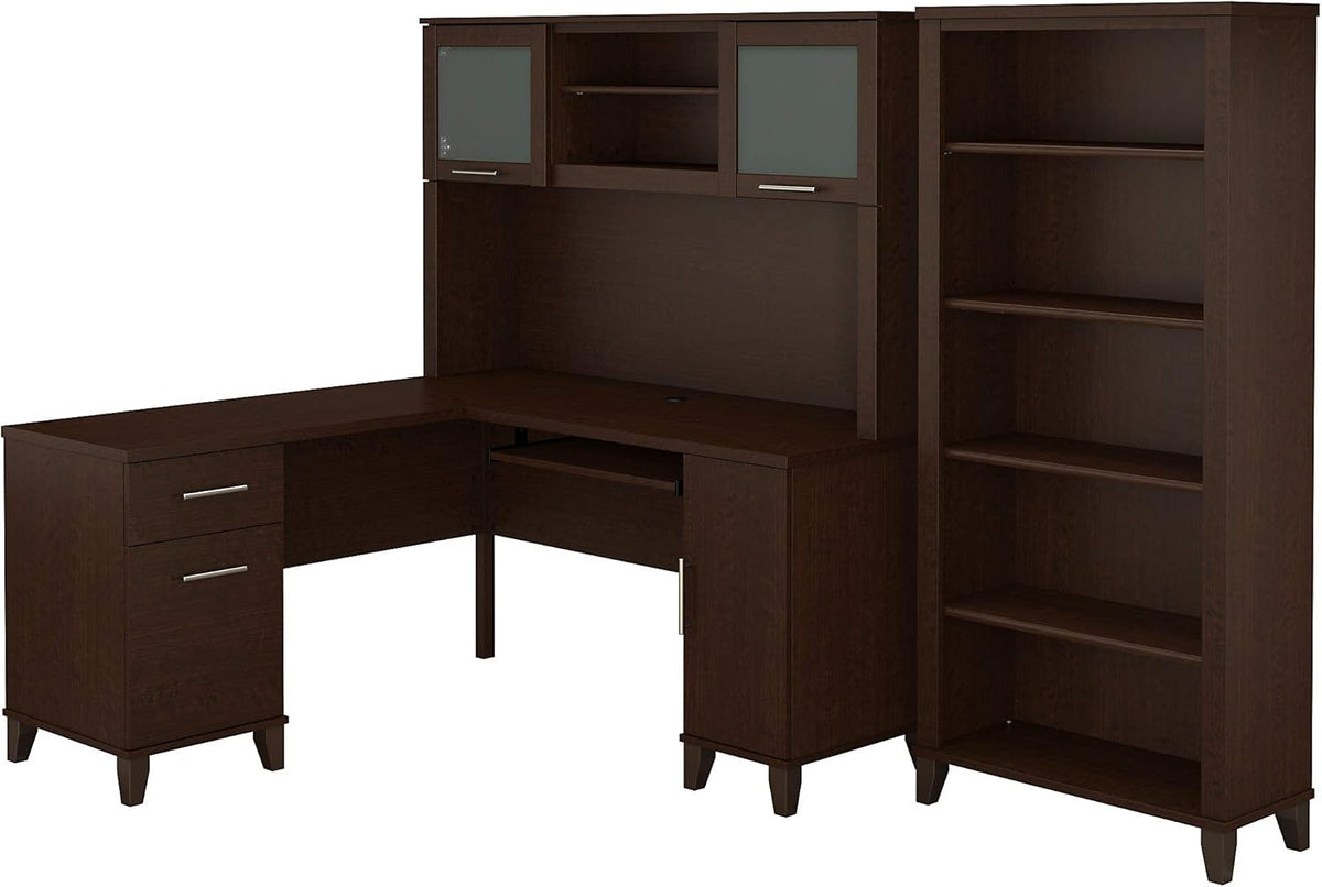L Shaped Desk with Hutch and 5 Shelf Bookcase S6983