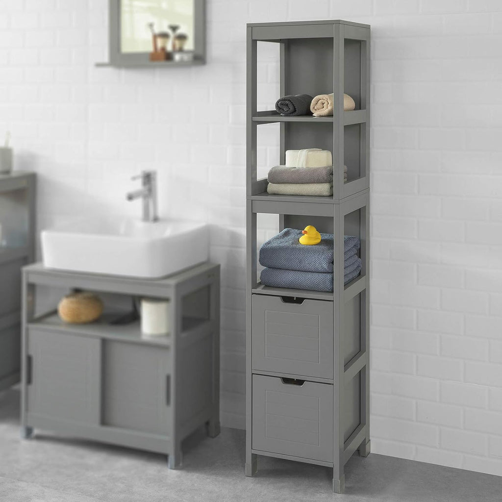 White Floor Standing Bathroom Storage Cabinet with Shelves and Door P9154