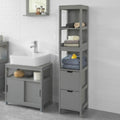 White Floor Standing Bathroom Storage Cabinet with Shelves and Door P9154