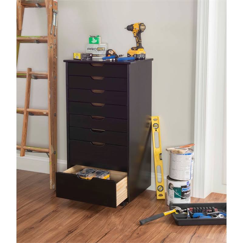 Black 8 Drawer Wood Rolling Storage Cart W586