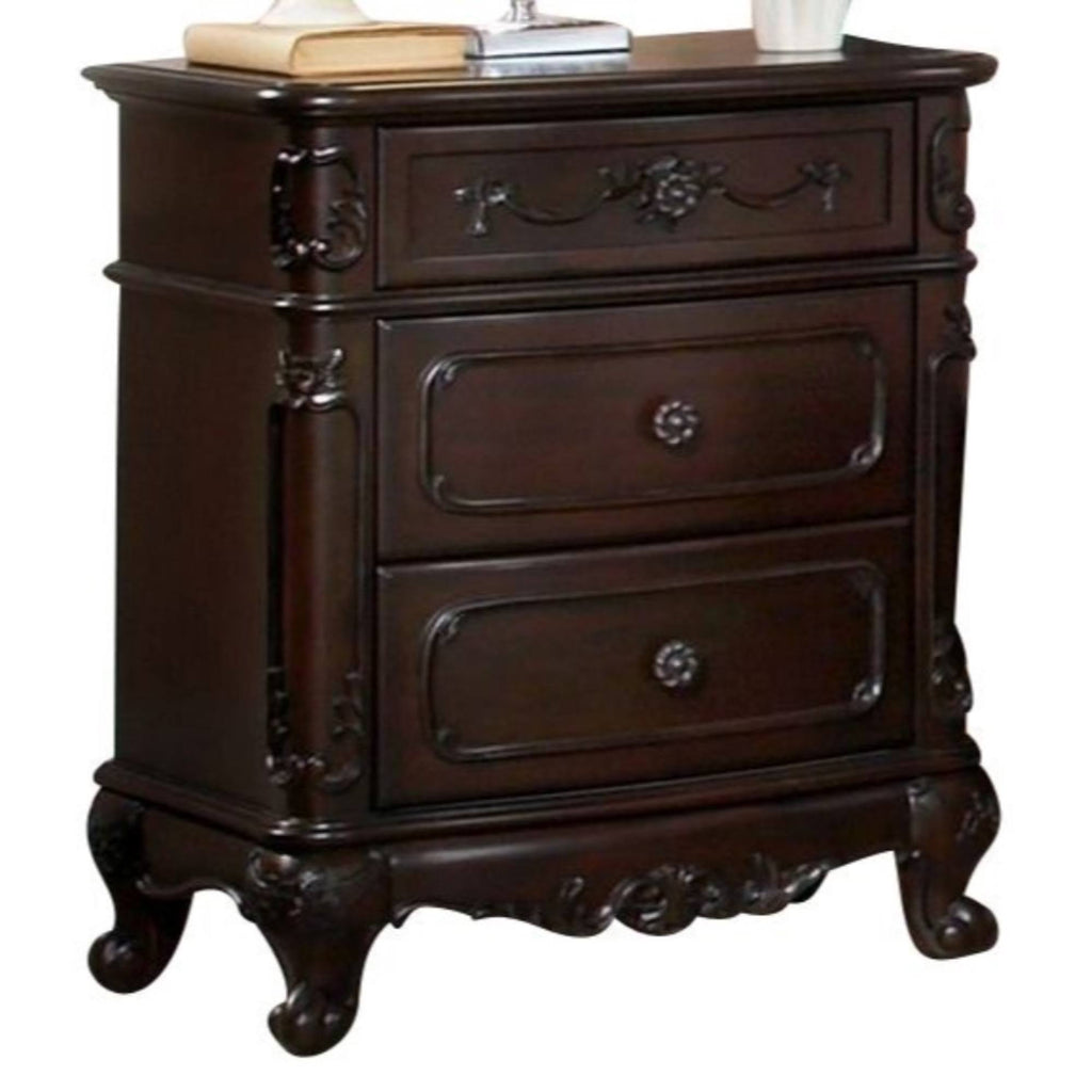Cherry Brown Three Drawers Wood Night Stand with Cabriole Legs B759391