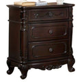 Cherry Brown Three Drawers Wood Night Stand with Cabriole Legs B759391
