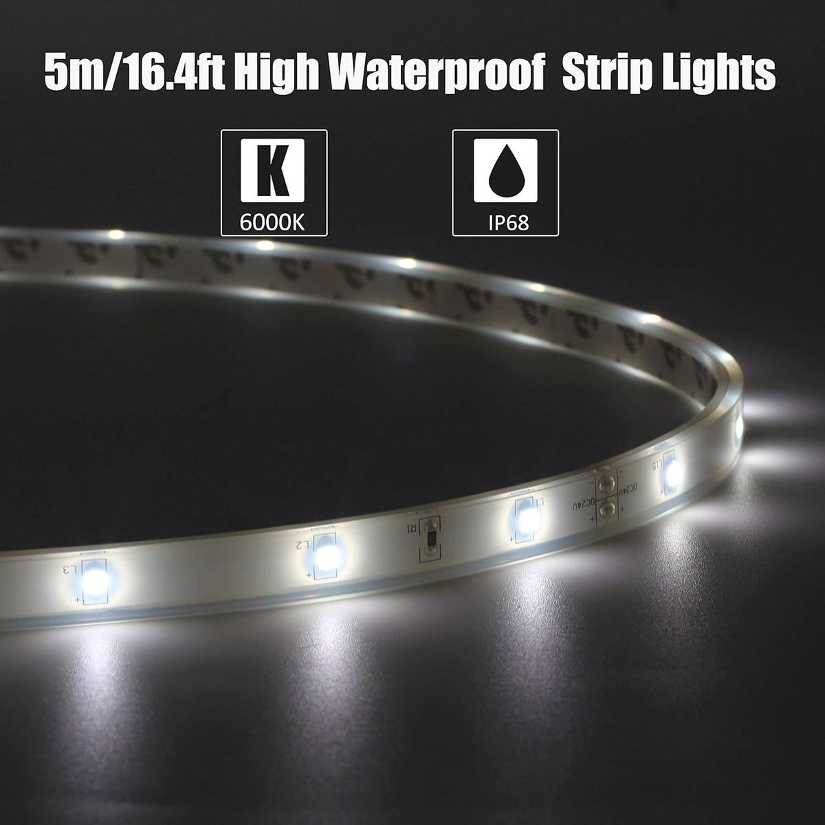 24V 12W 150LEDs IP68 Waterproof Cool White 6000K 5Meter LED Strip Lights B5586
