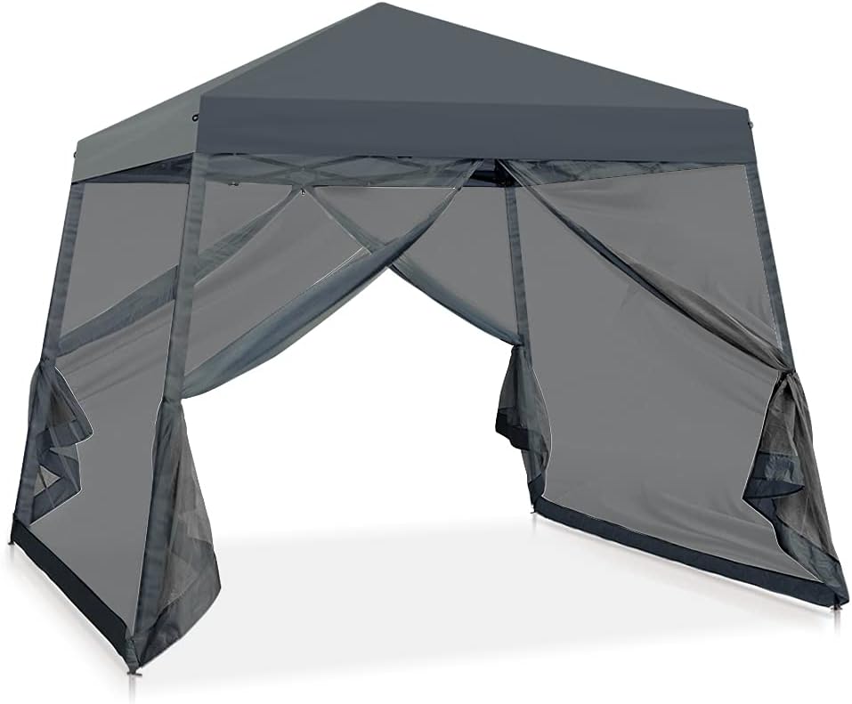 10' x 10' Slant Leg Pop Up Canopy Tent with Mosquito Netting Beige T20857