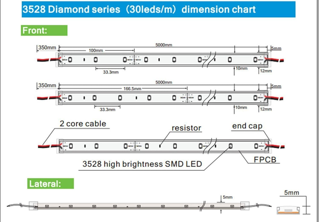 24V 12W 150LEDs IP68 Waterproof Cool White 6000K 5Meter LED Strip Lights B5586