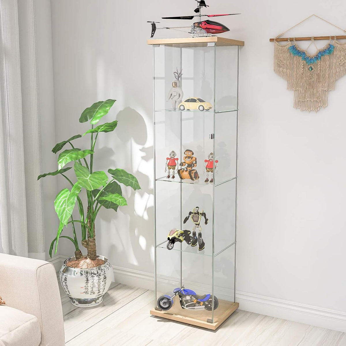 Glass Display Cabinet 4 Shelves with Door White S293