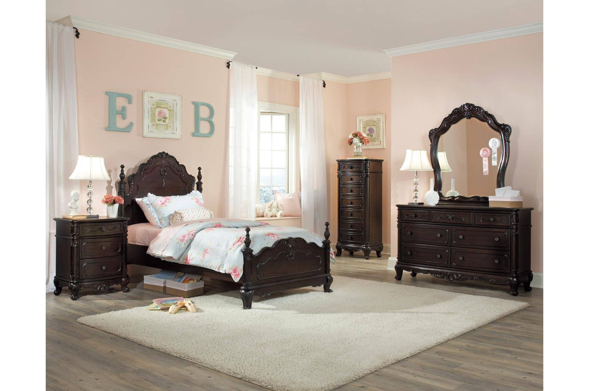 Cherry Brown Three Drawers Wood Night Stand with Cabriole Legs B759391