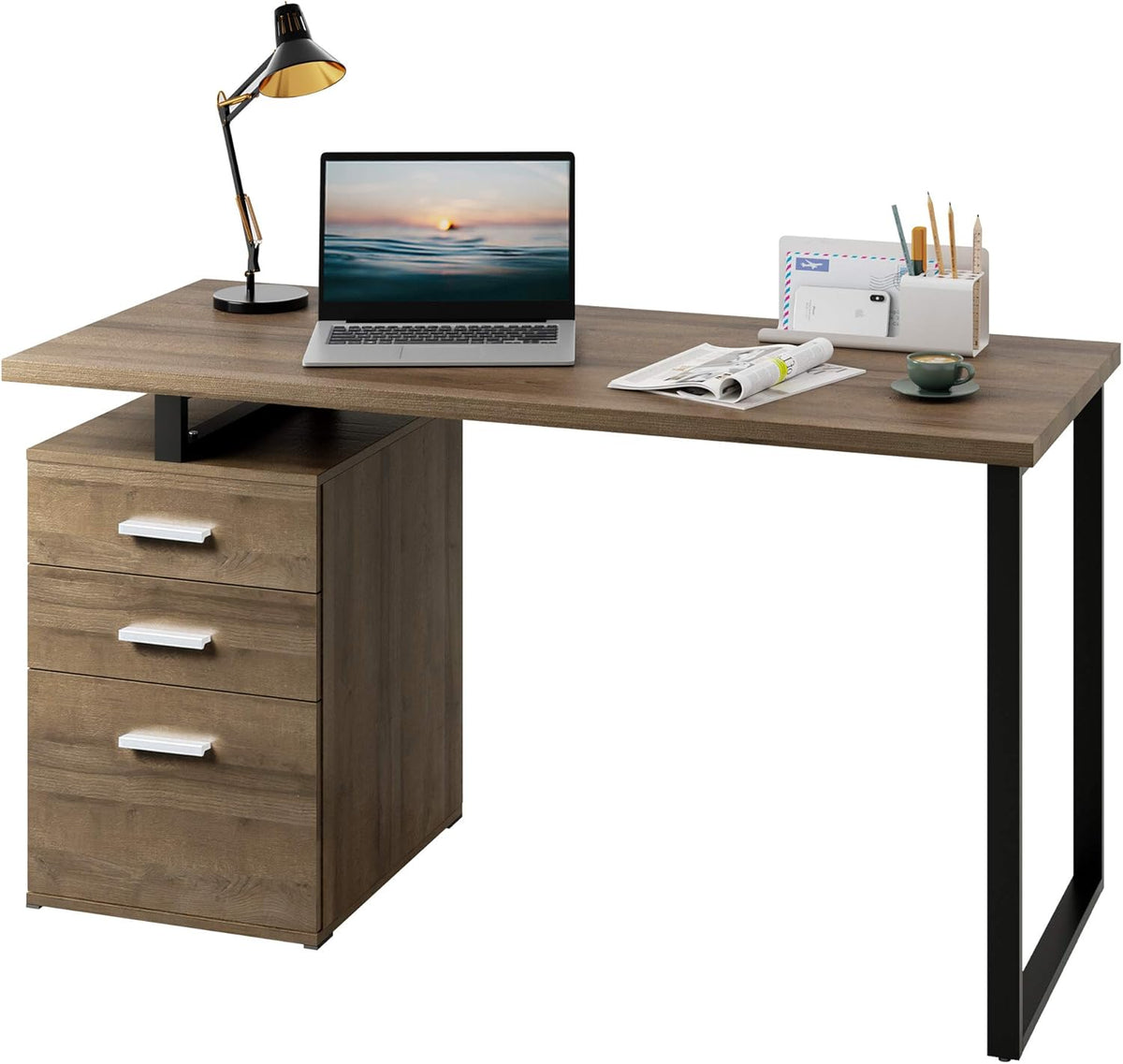 Gray Oak Computer Desk with Drawer K7316