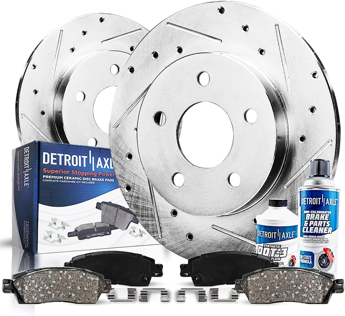 Drilled & Slotted Disc Rotors + Brake Pads 6pc Set Z734