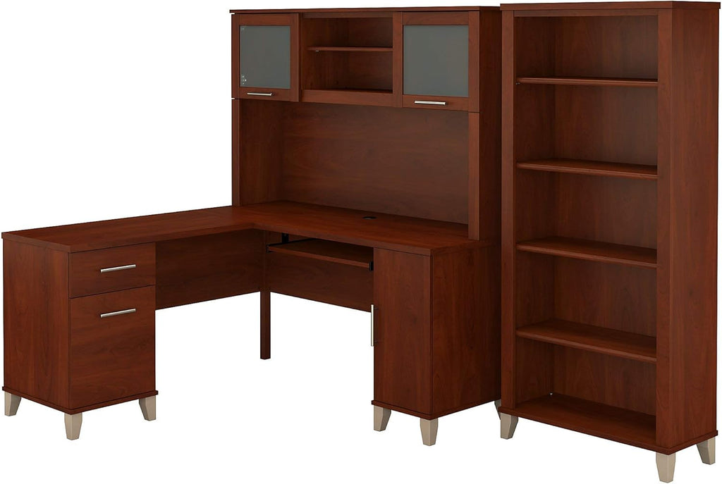 L Shaped Desk with Hutch and 5 Shelf Bookcase S6983