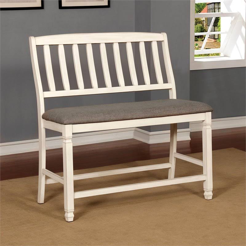 Antique White Fabric Pub Bench J4374