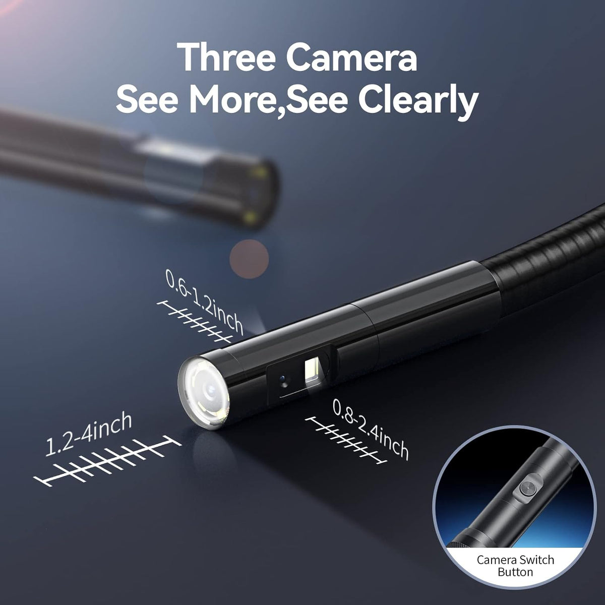 Triple Lens Endoscope Camera with Light, 16.5ft Flexible Waterproof Borescope O10897