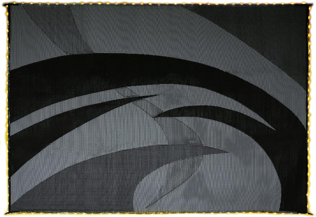 LED Illuminated Patio Mat 8-Feet x 18-Feet Black/White/Grey RV Camping Mat P354868