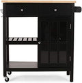 White and Natural Kitchen Cart with Wheels X559