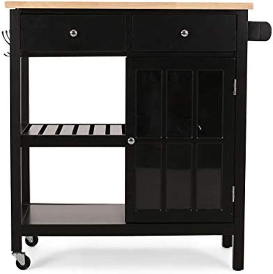 White and Natural Kitchen Cart with Wheels X559