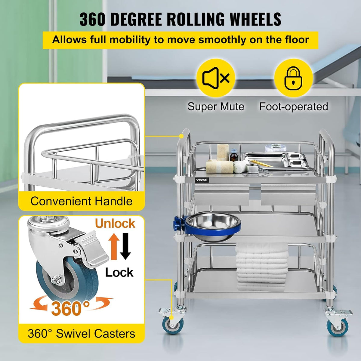 3 Layer Stainless Steel Lab Cart with Drawers W748497