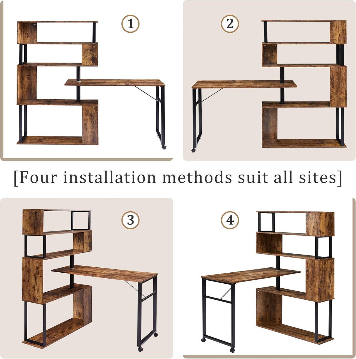 L-Shaped Rotating Computer Desk with Lockable Casters H3407