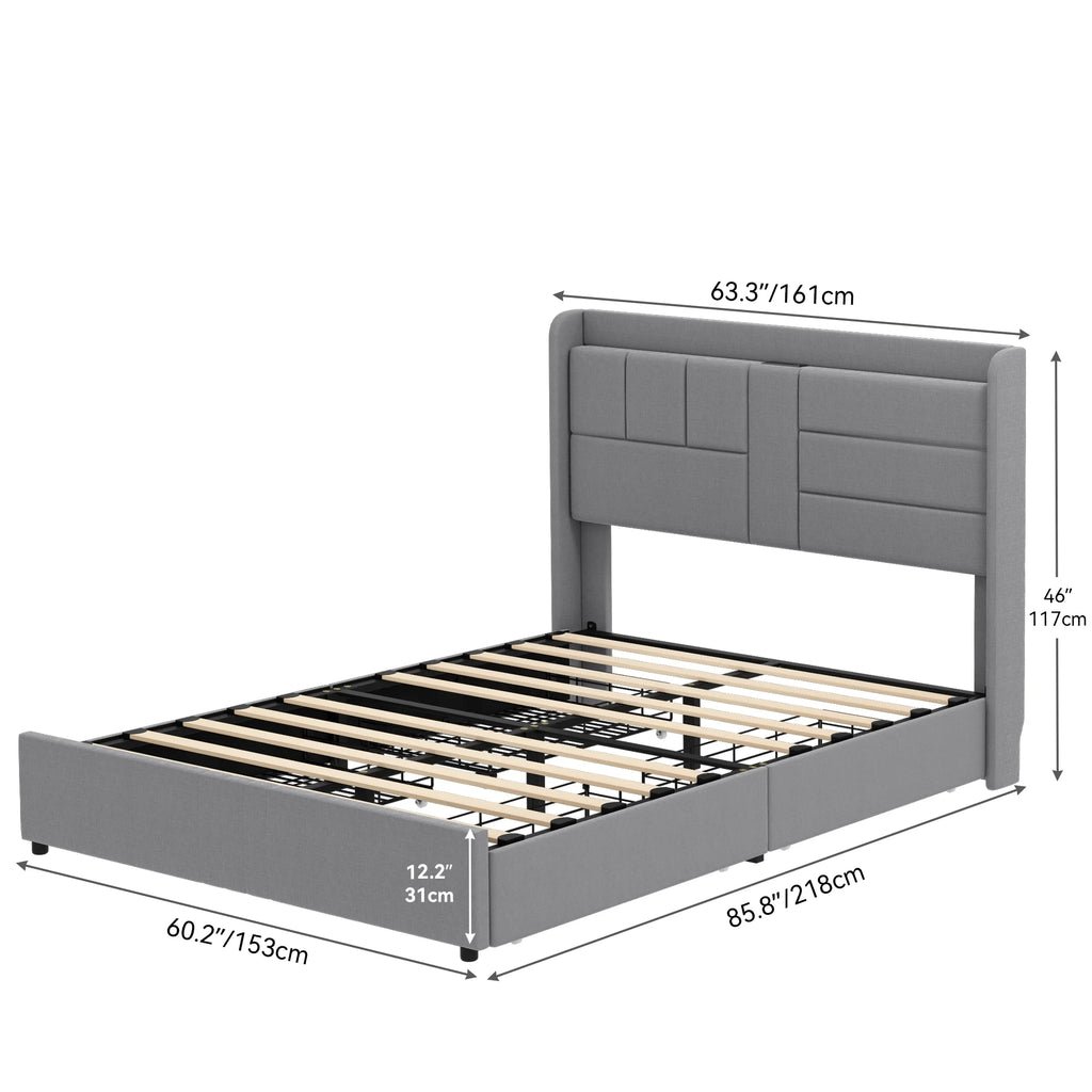 Queen Size Upholstered Platform Bed with Storage Drawers P69090