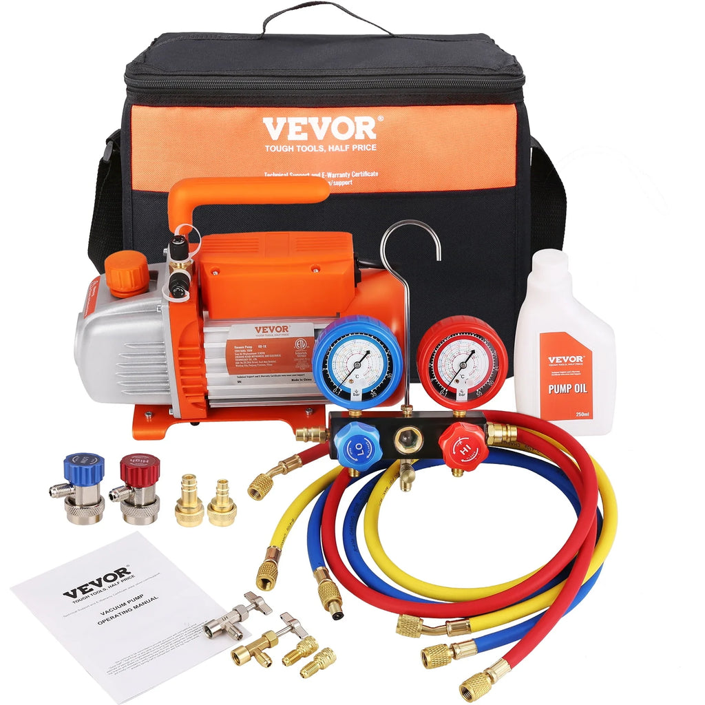 120V 1/5 HP 3.5 CFM HVAC Vacuum Pump with Gauge Set M800