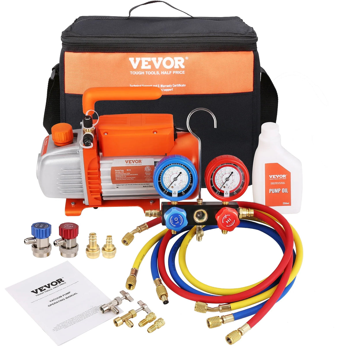 120V 1/5 HP 3.5 CFM HVAC Vacuum Pump with Gauge Set M800