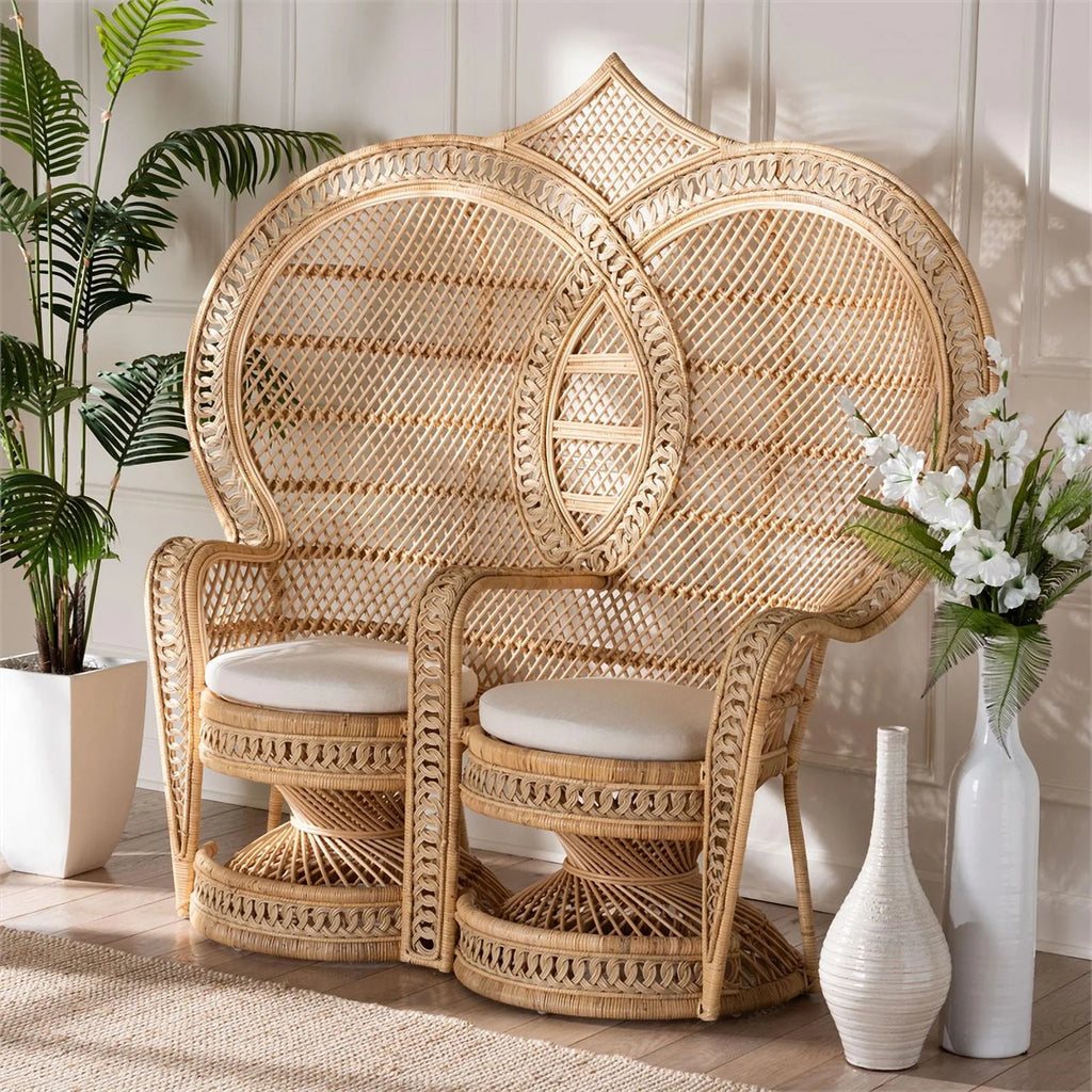 Natural Brown Rattan Two-Seater Peacock Chair Q7584