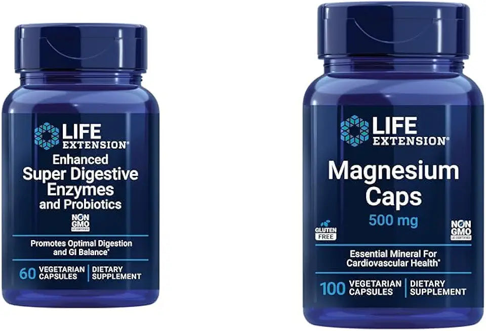 60 Vegetarian Capsules Digestive Enzymes & Probiotics and 100 Magnesium Capsules F8334