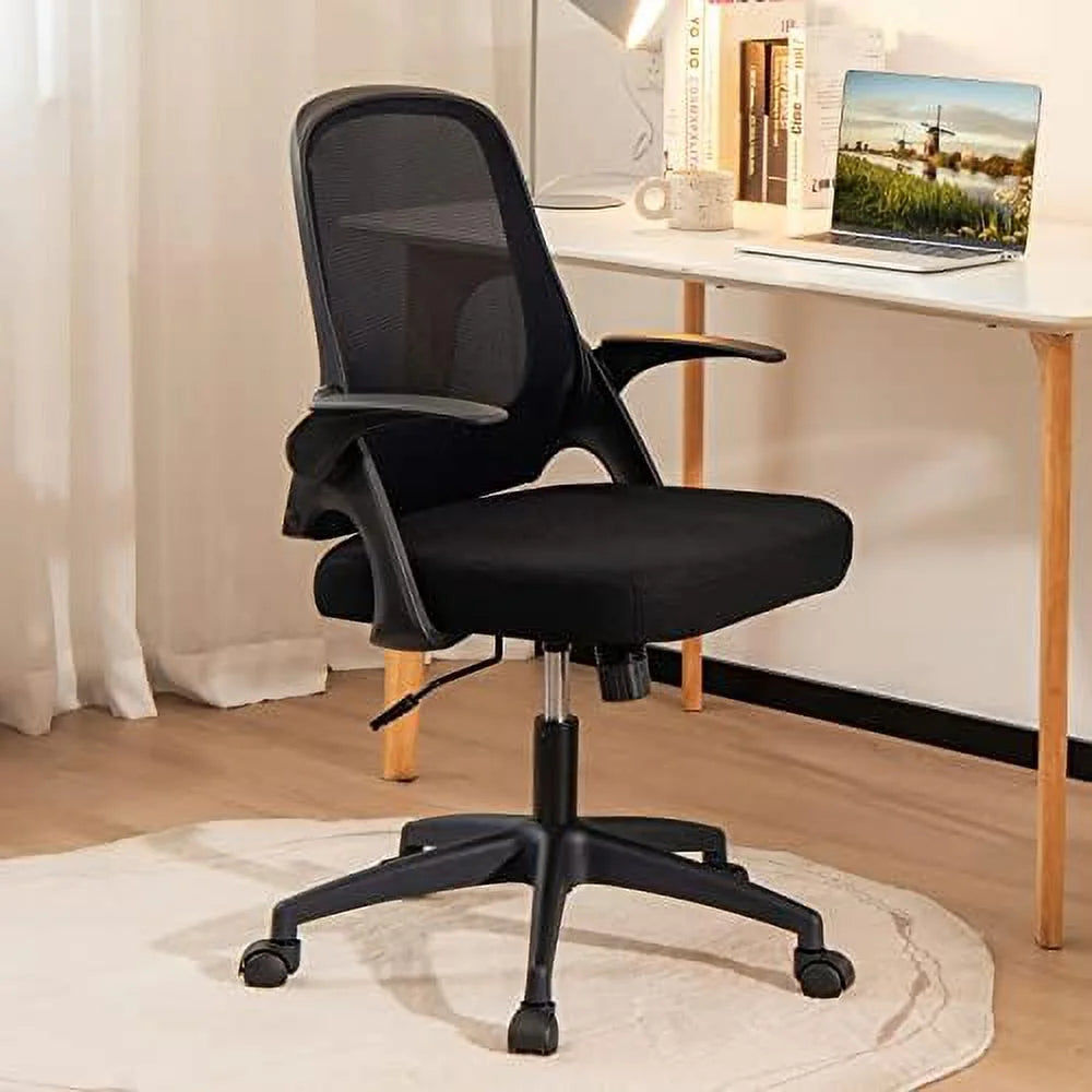 Black Mesh Office Chair with Flip-up Armrest and Lumbar Support S868424