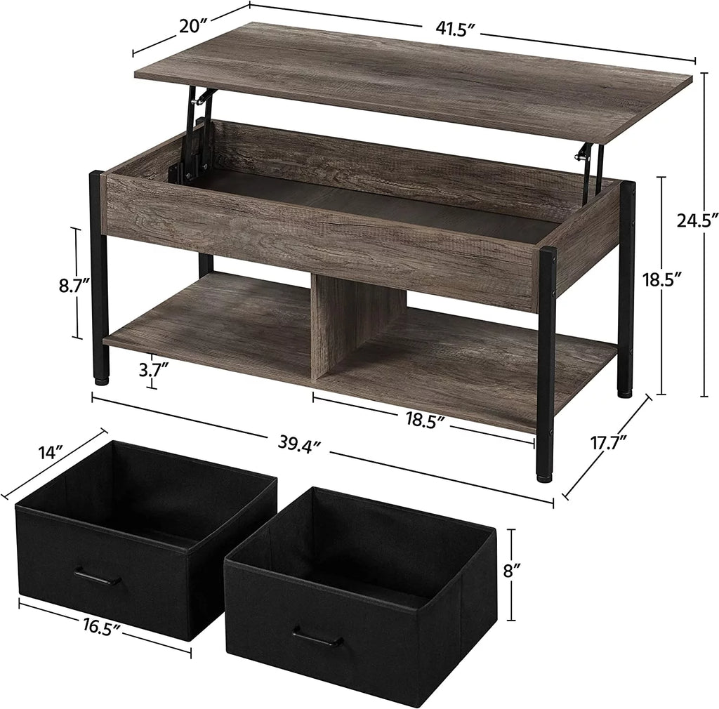 41 Inch Lift Top Coffee Table with Hidden Storage and 2 Fabric Baskets Q4144