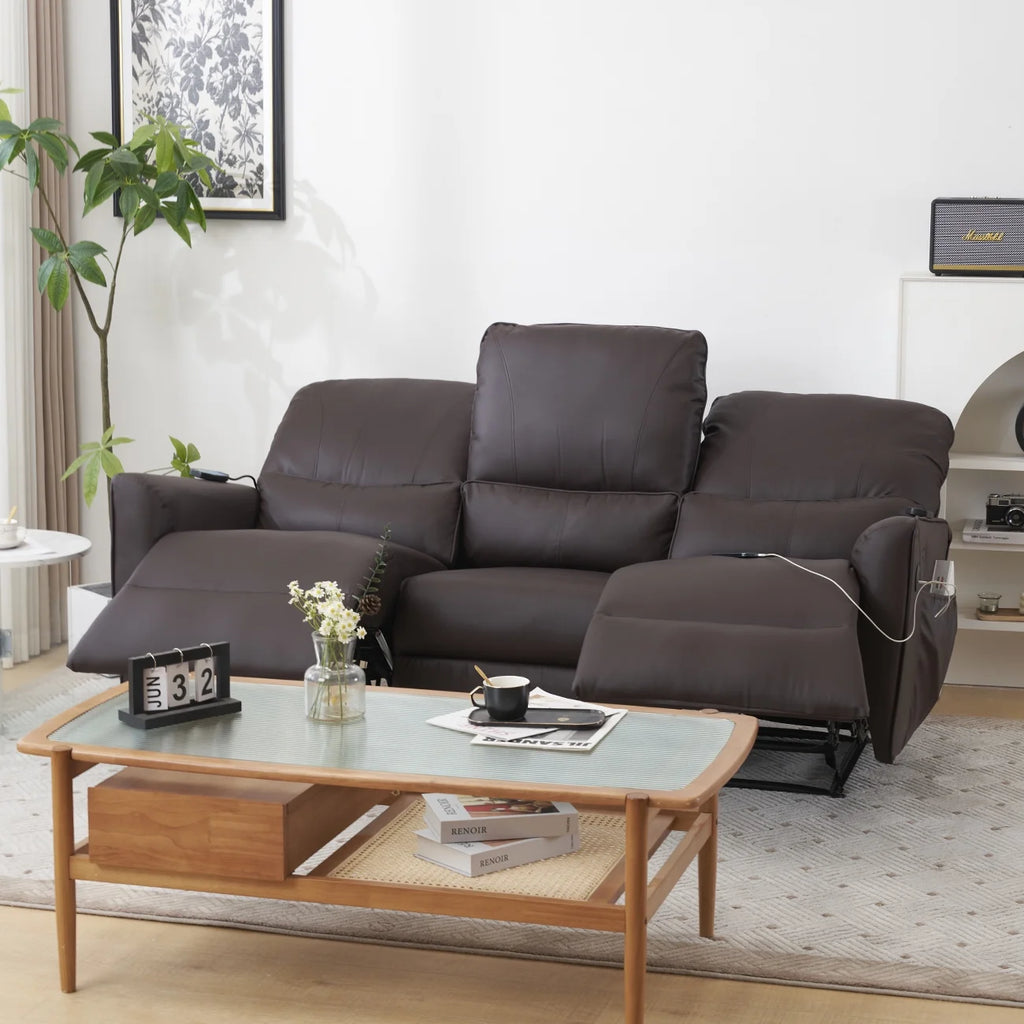 Brown 3 Seater Power Recliner with Massage and Heat I3282