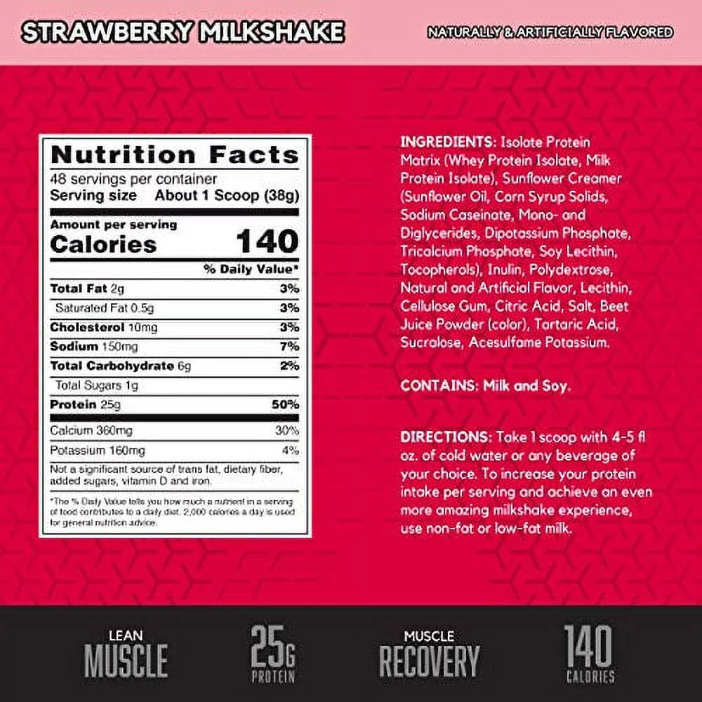Protein Powder Drink Mix Strawberry Milkshake 4.02 lbs K38581
