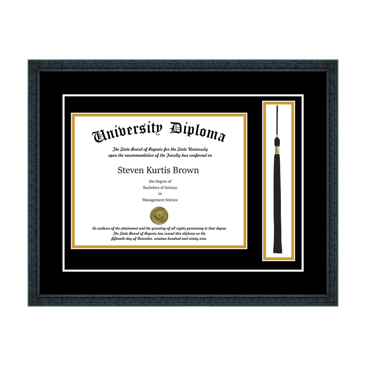 Single Diploma Frame with Tassel and Double Matting for 17" x 14" Tall Diploma with Black 3/4" Frame H74487
