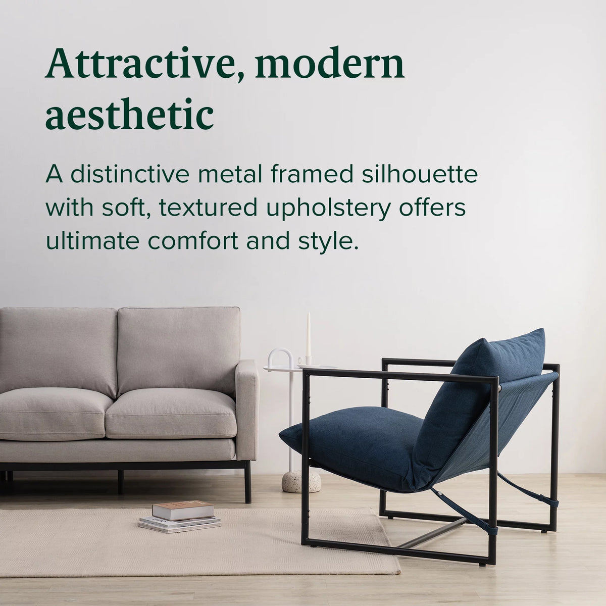 Oatmeal Metal Framed Sling Accent Chair N472579