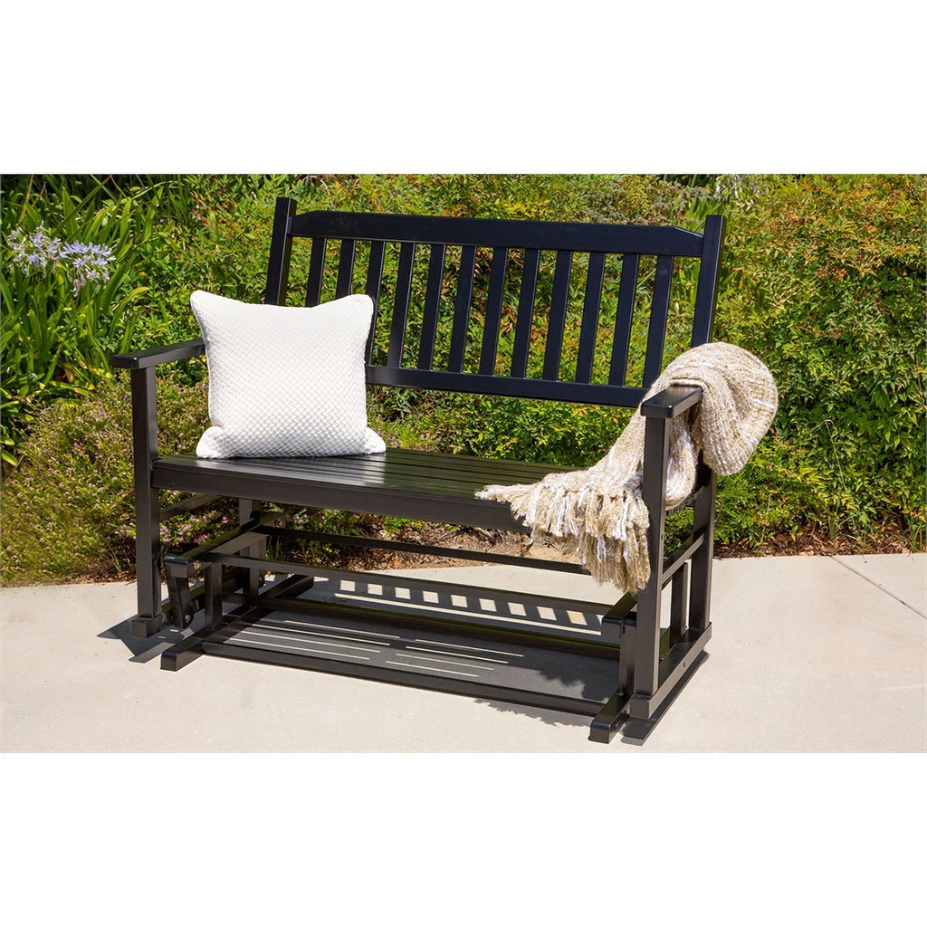 Black Hardwood Outdoor Glider Loveseat W916