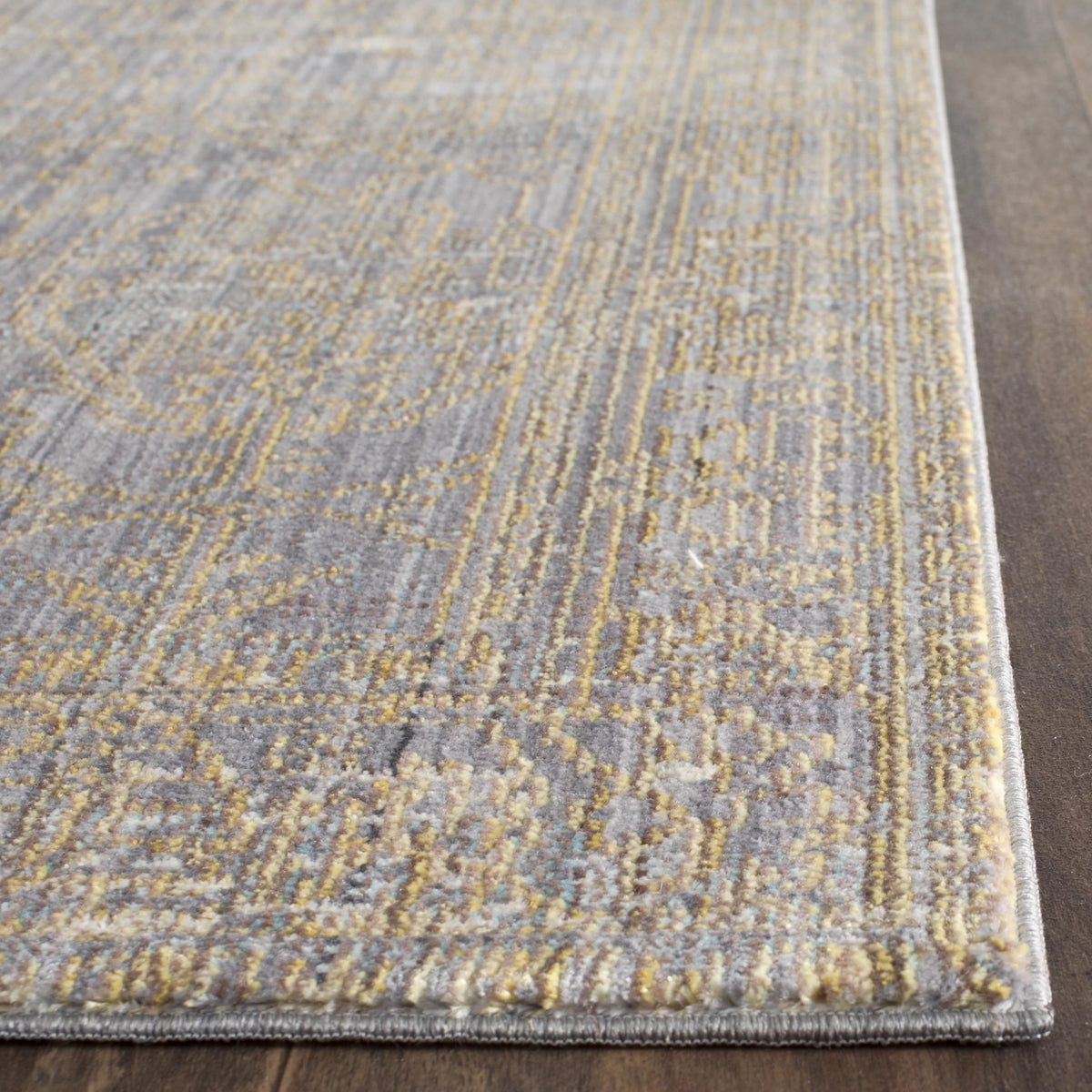 Grey/Gold Polyester Area Rug 3' x 5' K324139