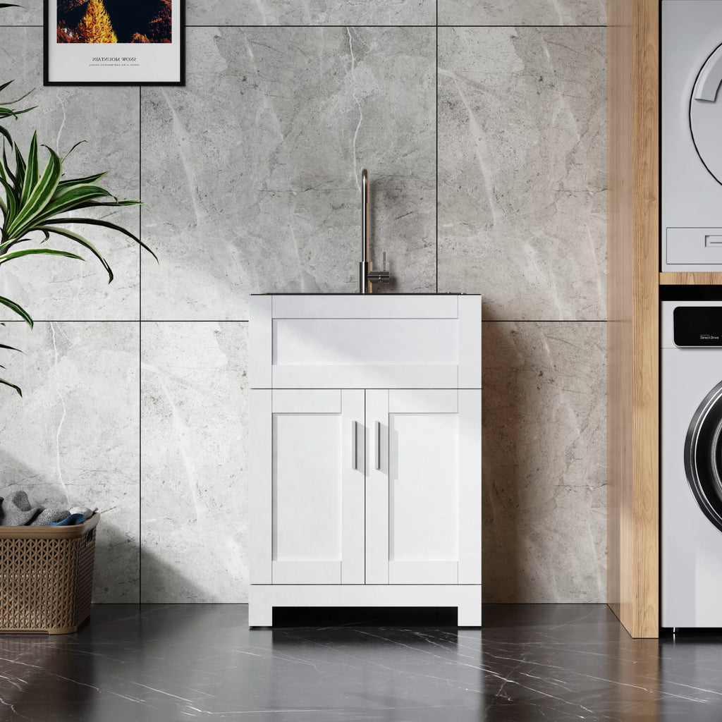 24in White Laundry Tub Cabinet with Stainless Steel Combo P925