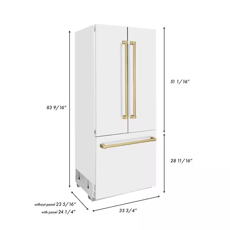 36 in. 3-Door French Door Refrigerator with Champagne Bronze Handles in White Matte Y56464