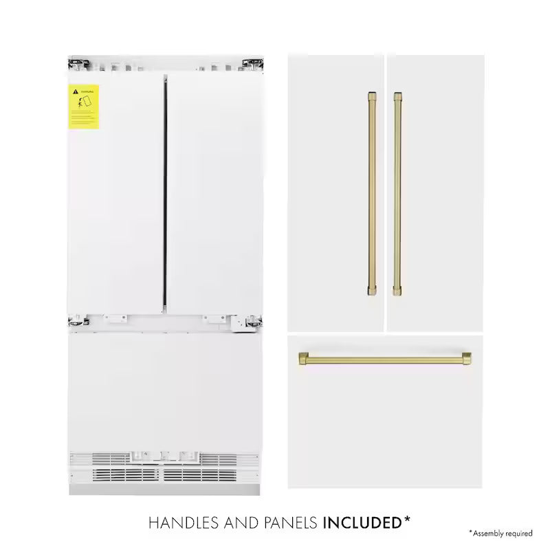 36 in. 3-Door French Door Refrigerator with Champagne Bronze Handles in White Matte Y56464