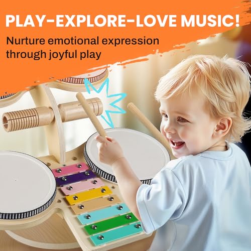 Wooden 8 in 1 Percussion Drum Kit with Xylophone Cymbal I247